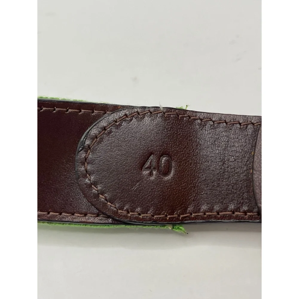Huck Ventures Men's Golfing‎ Needlepoint Belt 40 Green Hand-stitched Leather